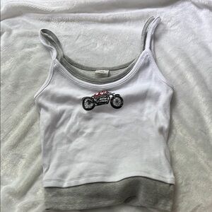Never been worn White and Gray Tank Top with Motorcycle Design